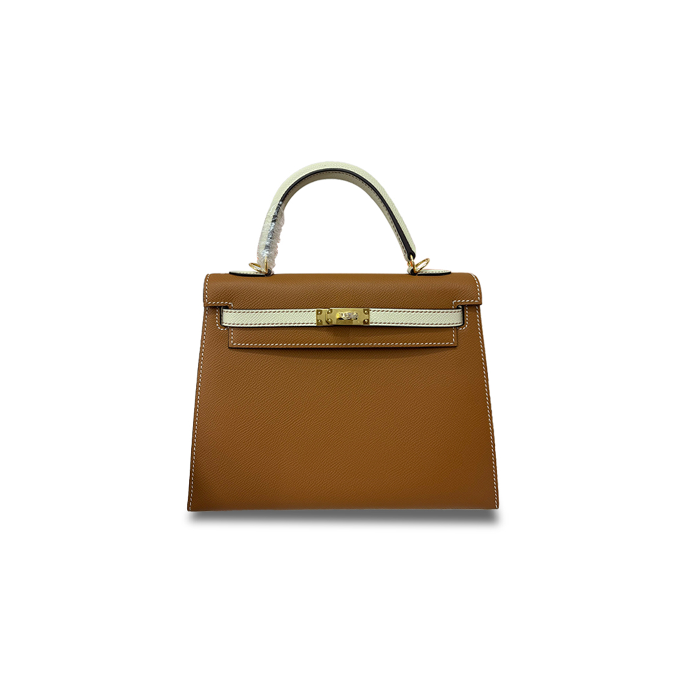 HERMÈS MASTER KELLY 25 EPSOM GOLDEN BROWN MILKSHAKE PLATINUM BUCKLE (25*17*7cm) 